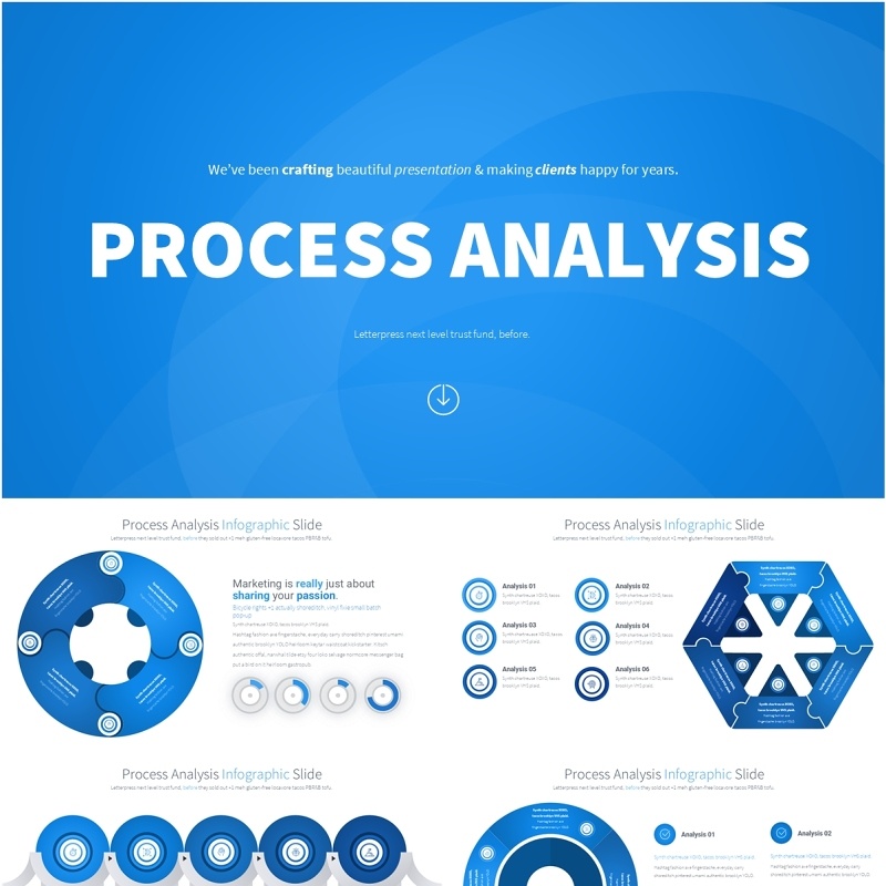 蓝色流程过程分析PPT模板素材Process Analysis - Color 05 (Blue)