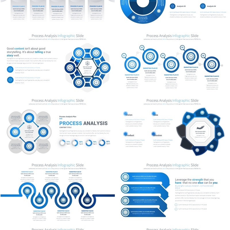 蓝色流程过程分析PPT模板素材Process Analysis - Color 05 (Blue)