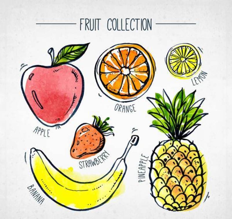 手绘彩色水果