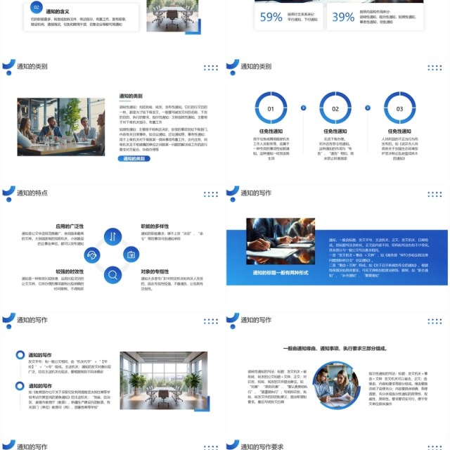 蓝色商务风通知通报会议纪要PPT模板