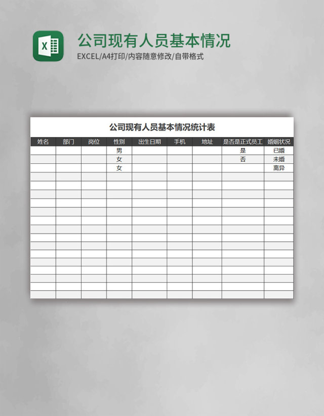 公司现有人员基本情况统计表excel模板 公司现有人员基本情况统计表excel模板