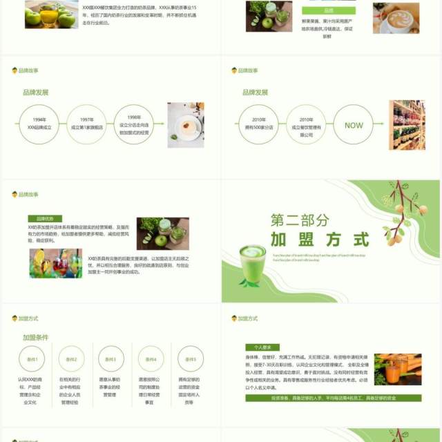 绿色小清新品牌奶茶店加盟计划书动态PPT模板 绿色小清新品牌奶茶店加盟计划书动态PPT模板