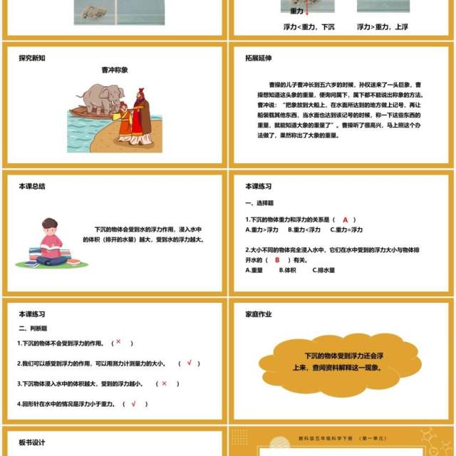 教科版五年级科学下册下沉的物体会受到水的浮力吗课件PPT模板 教科版五年级科学下册下沉的物体会受到水的浮力吗课件PPT模板