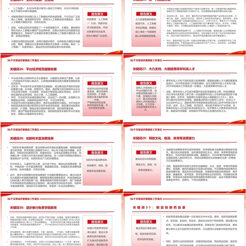 红色简约风2025政府工作报告关键词详解PPT模板