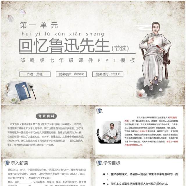 部编版七年级语文下册回忆鲁迅先生课件PPT模板 部编版七年级语文下册回忆鲁迅先生课件PPT模板