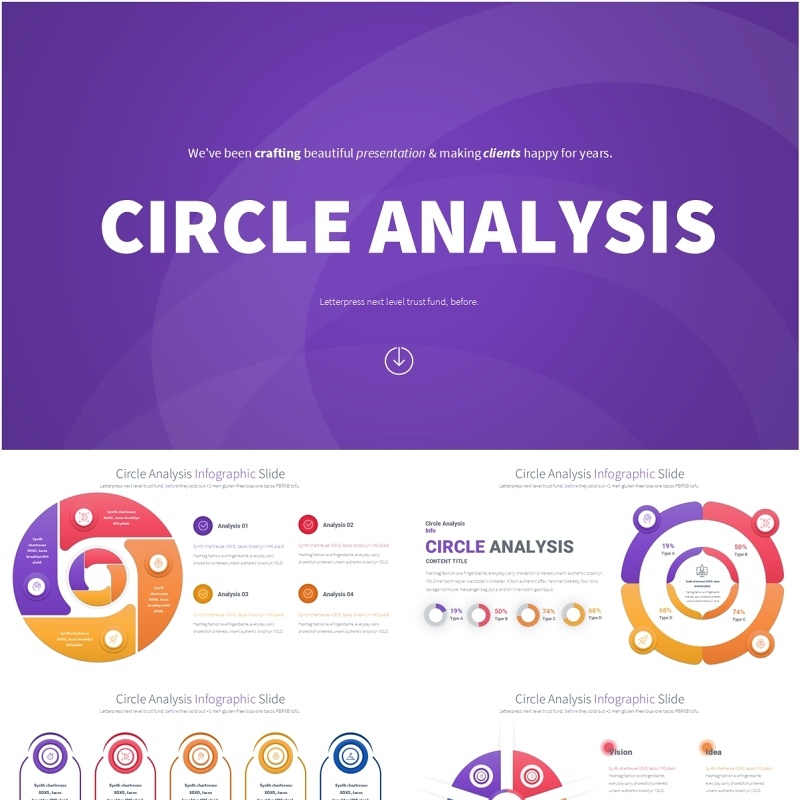 圆形信息图分析PPT模板Circle Analysis - Color 12 (Playfull)