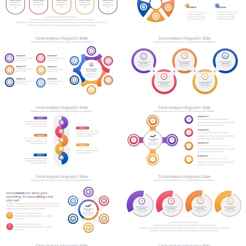 圆形信息图分析PPT模板Circle Analysis - Color 12 (Playfull)