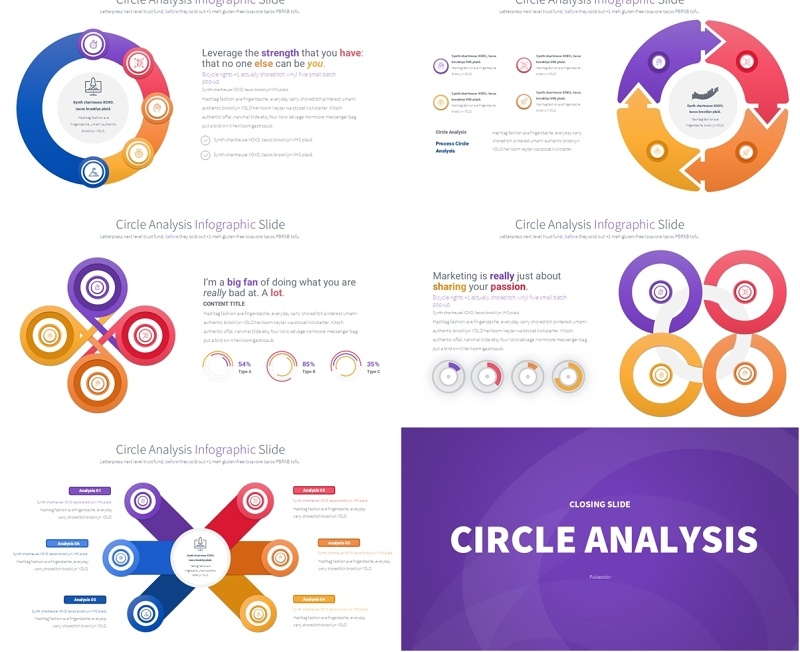 圆形信息图分析PPT模板Circle Analysis - Color 12 (Playfull)