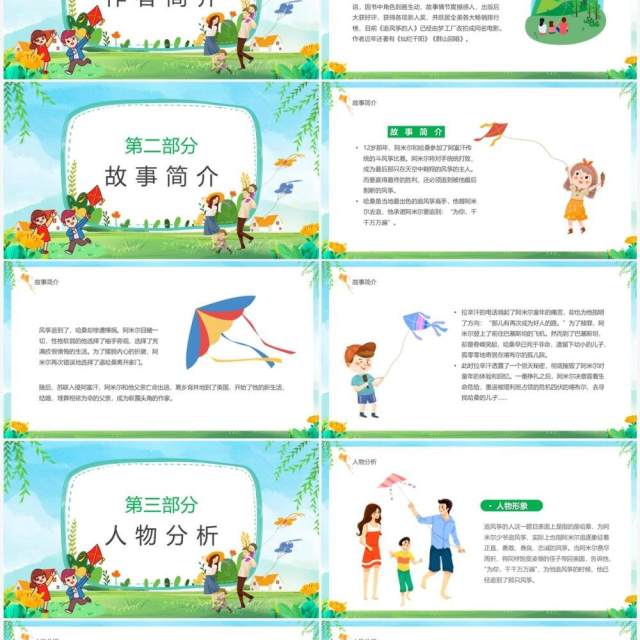 绿色卡通风读书分享追风筝的人PPT模板 绿色卡通风读书分享追风筝的人PPT模板