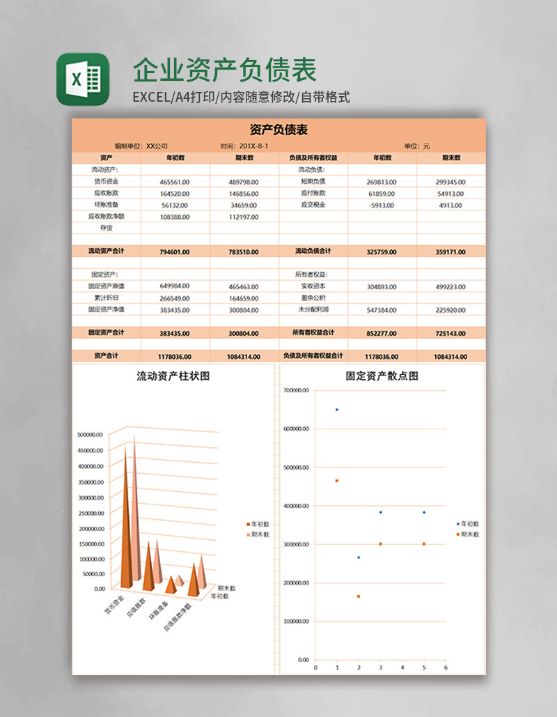 企业资产负债表excel表格模板