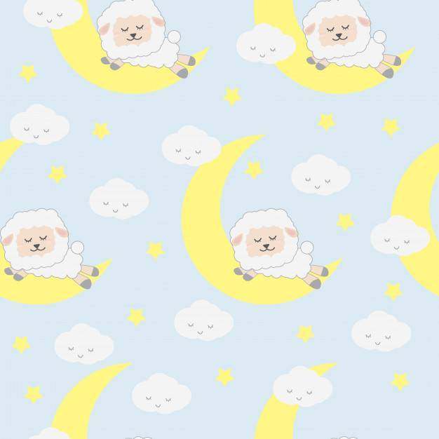 可爱可爱有趣的睡眠羊动物卡通无缝图案壁纸背景