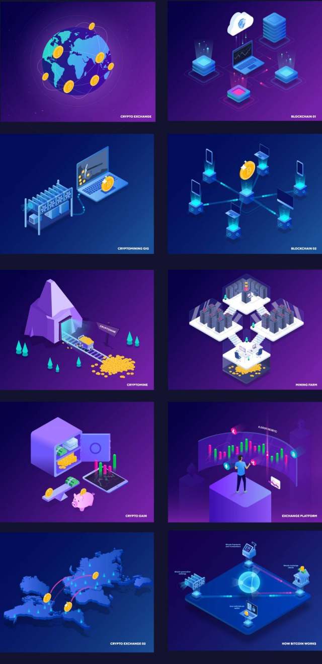 Cryptocurrency插图 等距插图卷 2含AI矢量源文件