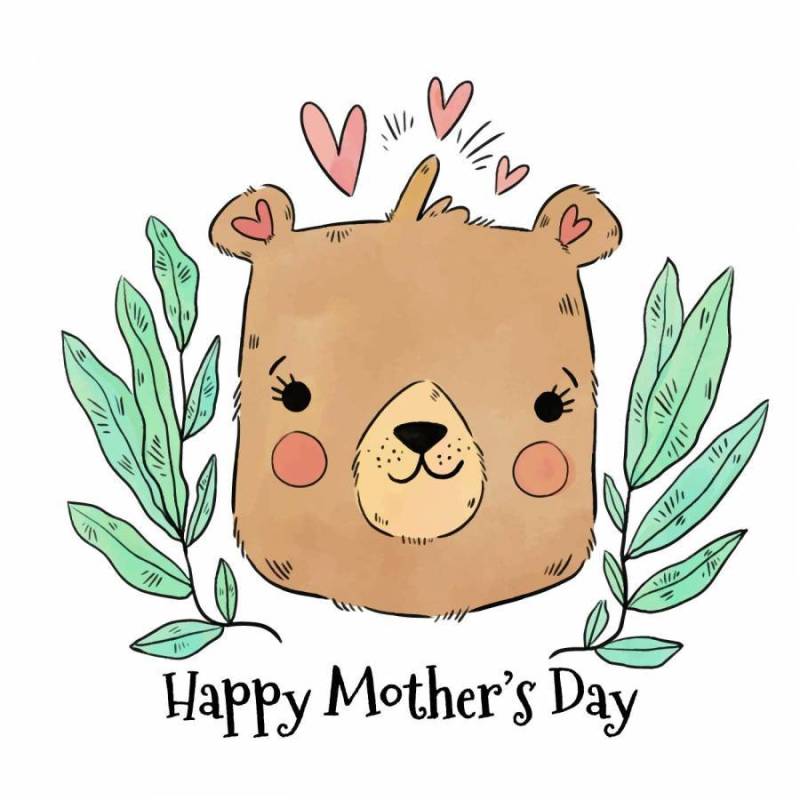 可爱的妈妈熊与心和叶子