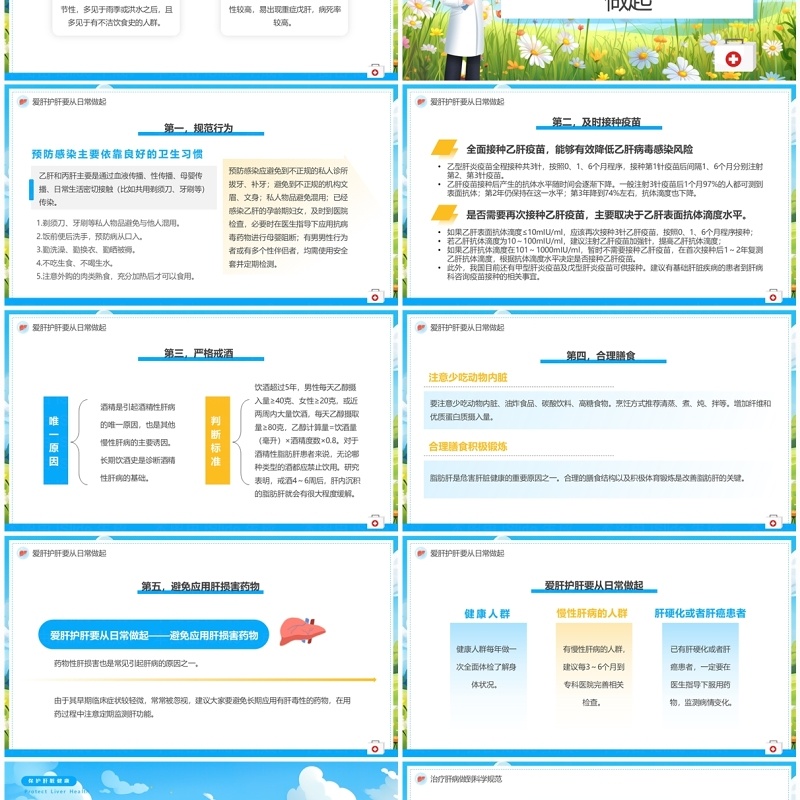 蓝色卡通风全国爱肝日主题教育PPT模板