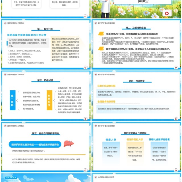 蓝色卡通风全国爱肝日主题教育PPT模板