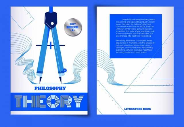 蓝色概念几何统治者矢量插图哲学书籍封面