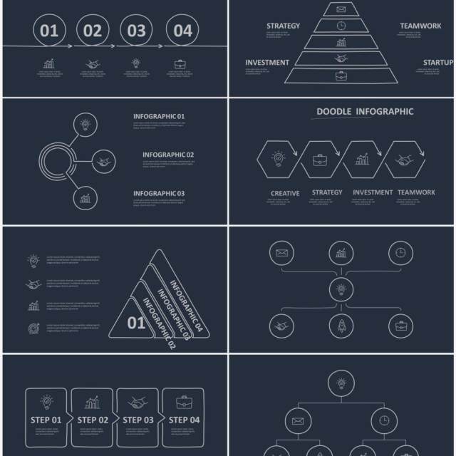 深色背景黑白涂鸦目录信息图表图形PPT元素素材Doodle v2