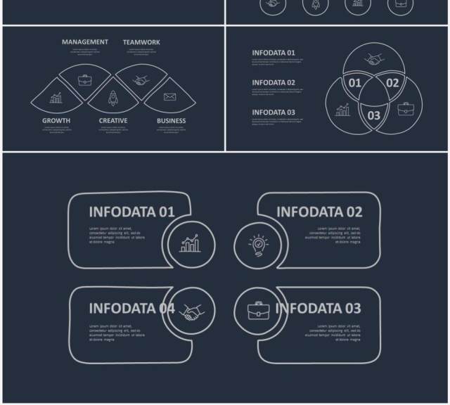 深色背景黑白涂鸦目录信息图表图形PPT元素素材Doodle v2