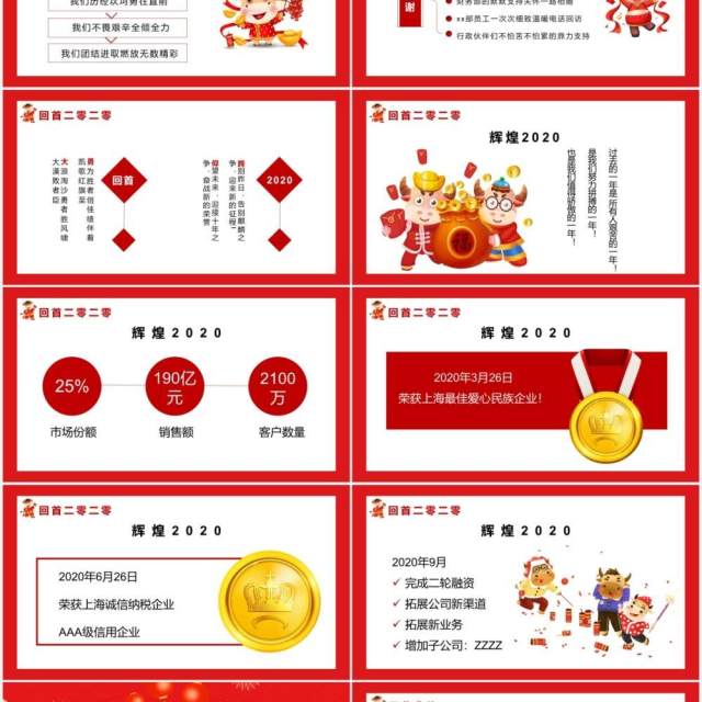 2021红色卡通风企业开门红联欢晚会通用PPT模板 2021红色卡通风企业开门红联欢晚会通用PPT模板