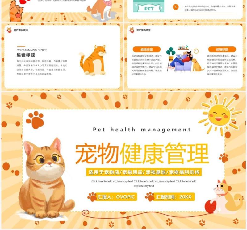 黄色卡通风宠物健康管理PPT通用模板