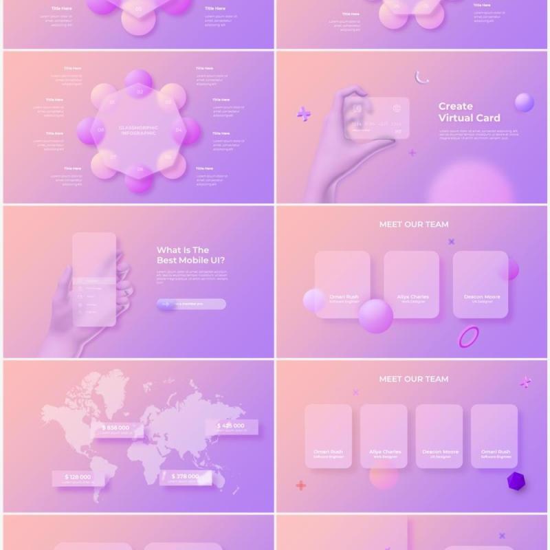 玻璃亮粉色国外创意动态商务商业PPT素材模板Glass Light Pink