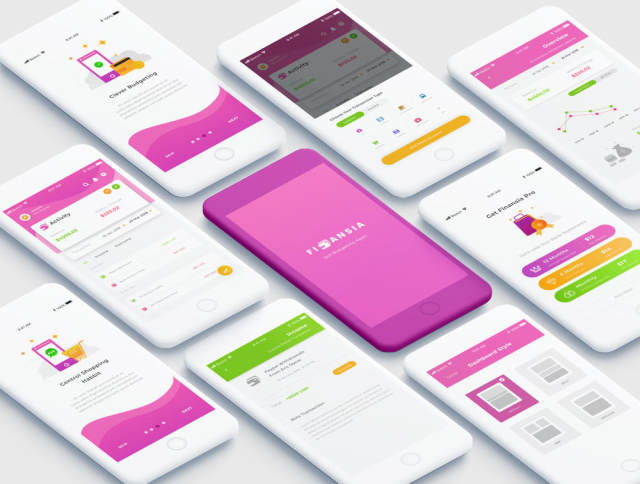 个人预算应用程序的UI设计元素，Finansia Personal Budgeting UI Kit
