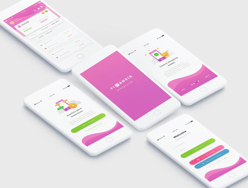 个人预算应用程序的UI设计元素，Finansia Personal Budgeting UI Kit