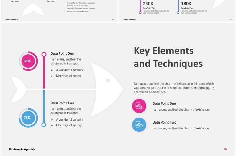 蓝紫色创意鱼骨图信息图表ppt素材