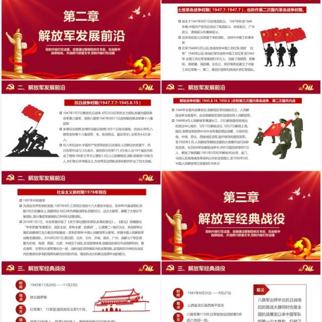 红色党政风中国人民解放军建军94周年纪念日教育宣传PPT模板