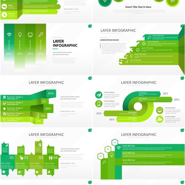 绿色图层结构信息图PPT模板素材Wide Green Light Layer Infographic