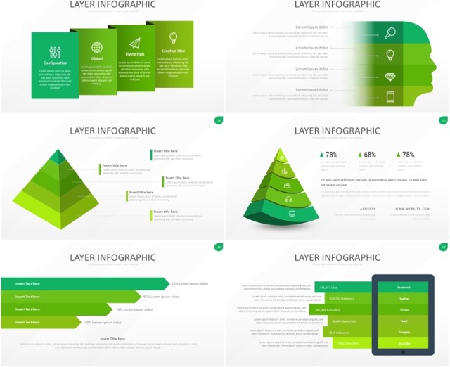 绿色图层结构信息图PPT模板素材Wide Green Light Layer Infographic