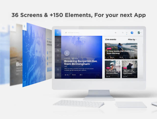 Web事件和博客App UI Kit - 用于Sketch，Photoshop，XD，Eurielle Web App UI Kit