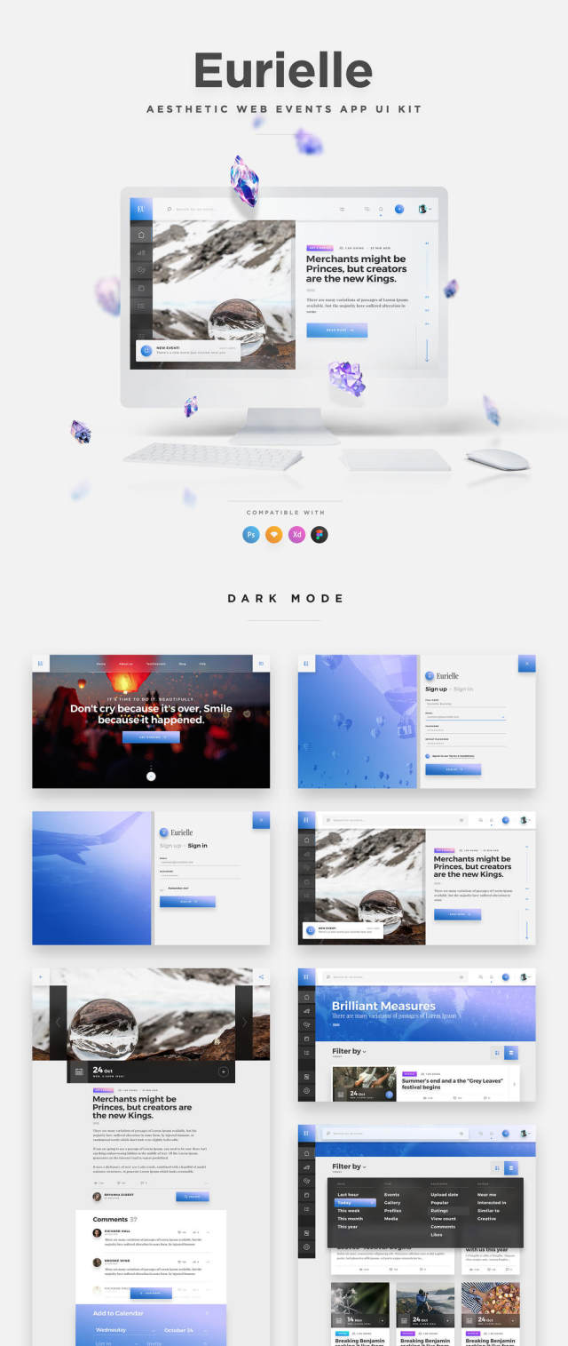 Web事件和博客App UI Kit - 用于Sketch,Photoshop,XD,Eurielle Web App UI Kit Web事件和博客App UI Kit - 用于Sketch,Photoshop,XD,Eurielle Web App UI Kit