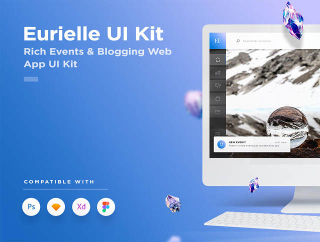 Web事件和博客App UI Kit - 用于Sketch，Photoshop，XD，Eurielle Web App UI Kit