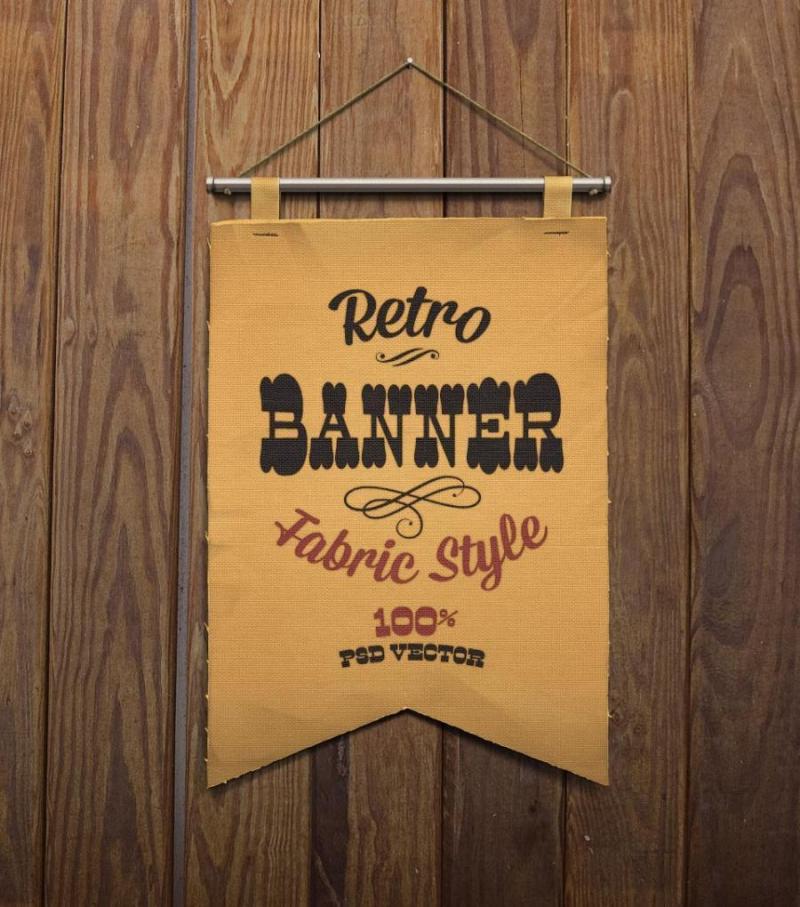 复古面料的挂旗—psd分层