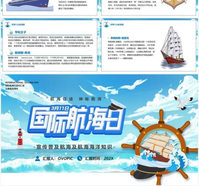 蓝色卡通国际航海日教育宣传PPT模板 蓝色卡通国际航海日教育宣传PPT模板