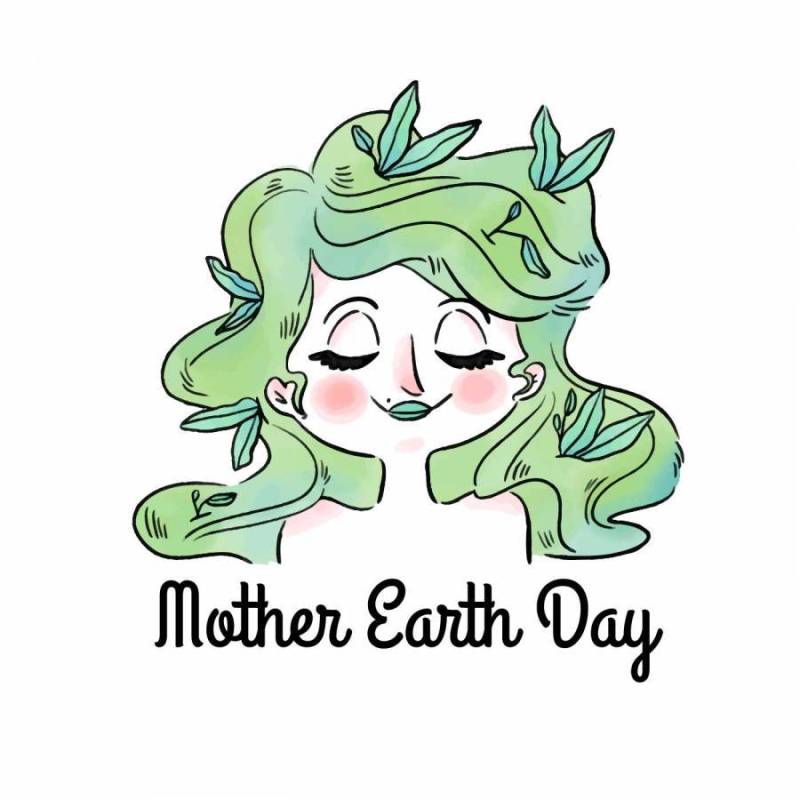 绿色的头发和叶子的可爱女人母亲世界地球日