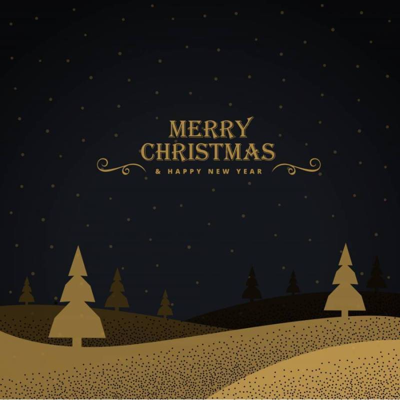 时尚的金色圣诞问候背景与树木