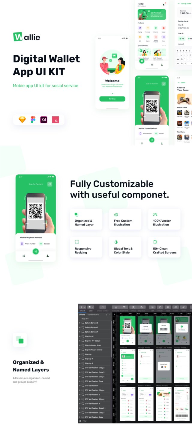 Wallie  - 数字钱包应用程序UI KIT，Wallie  - 数字钱包应用程序UI KIT