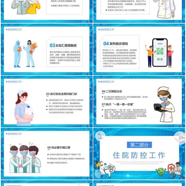 蓝色卡通医院新冠防控工作方案PPT模板