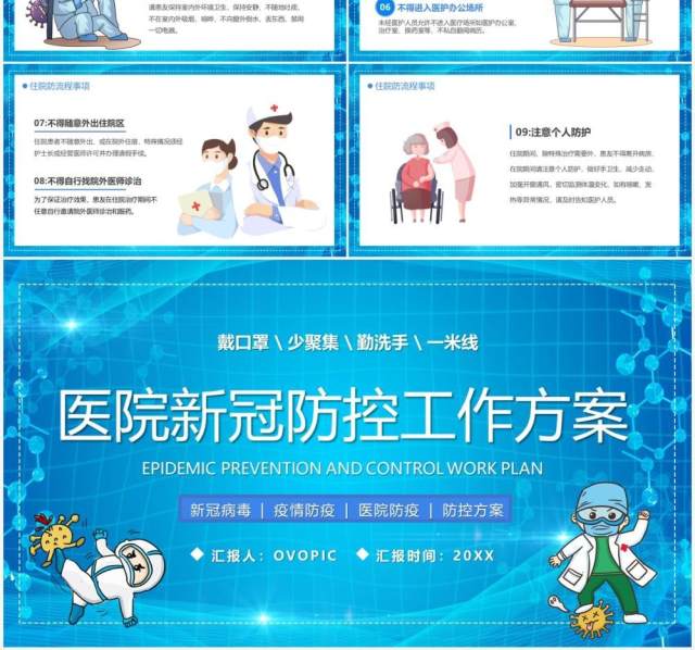 蓝色卡通医院新冠防控工作方案PPT模板 蓝色卡通医院新冠防控工作方案PPT模板