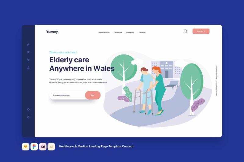 医疗保健和医疗登录页模板医护概念EPS矢量插画设计Healthcare & Medical Landing Page Template Concept