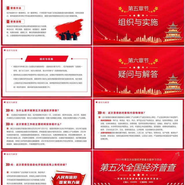 红色中国风第五次经济普查PPT模板 红色中国风第五次经济普查PPT模板