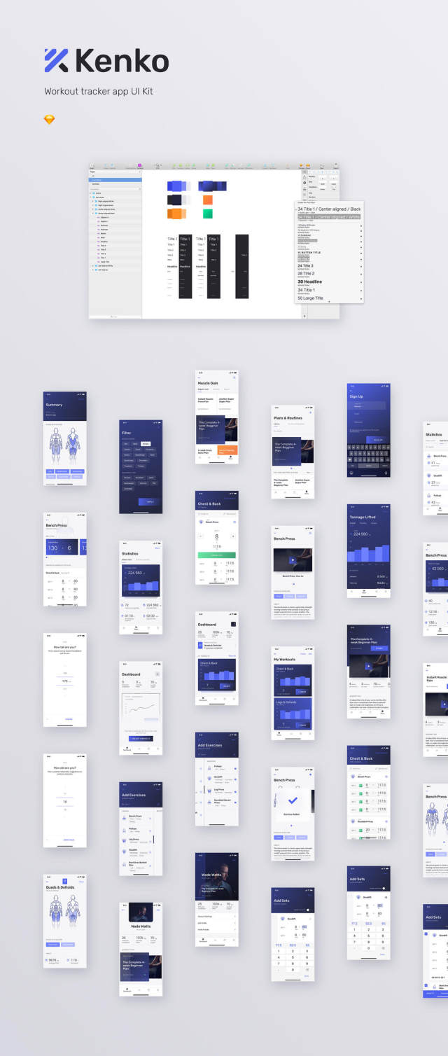 锻炼跟踪器应用iOS UI套件，Kenko UI套件