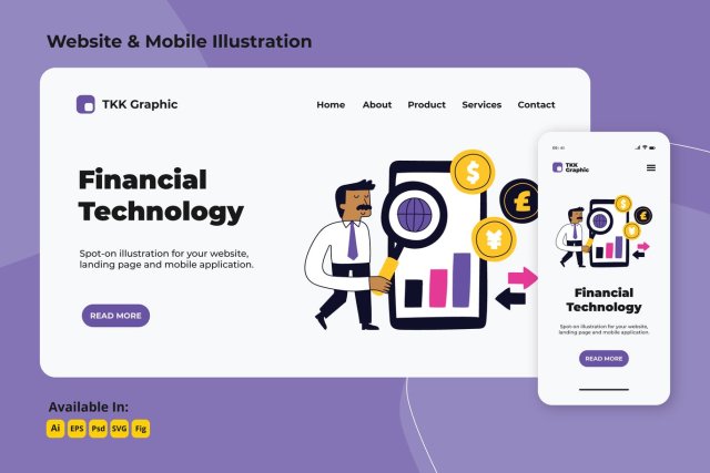 金融科技网站与手机界面设计矢量插画素材Financial Technology web and mobile designs 金融科技网站与手机界面设计矢量插画素材Financial Technology web and mobile designs