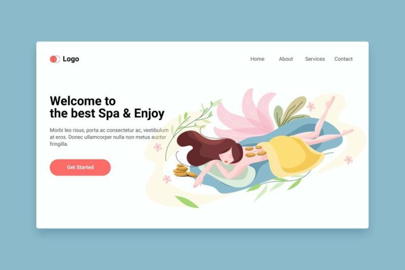 登录页Spa平面web模板EPS矢量插画设计Spa flat web template for Landing page