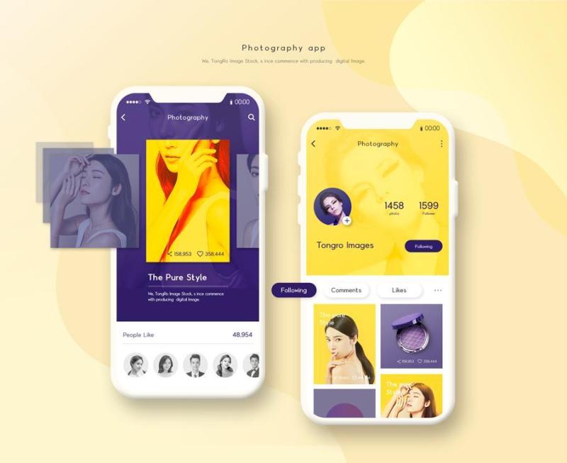 7款时尚购物APP单页风格展示iphone手机样机效果UI界面PSD设计素材图