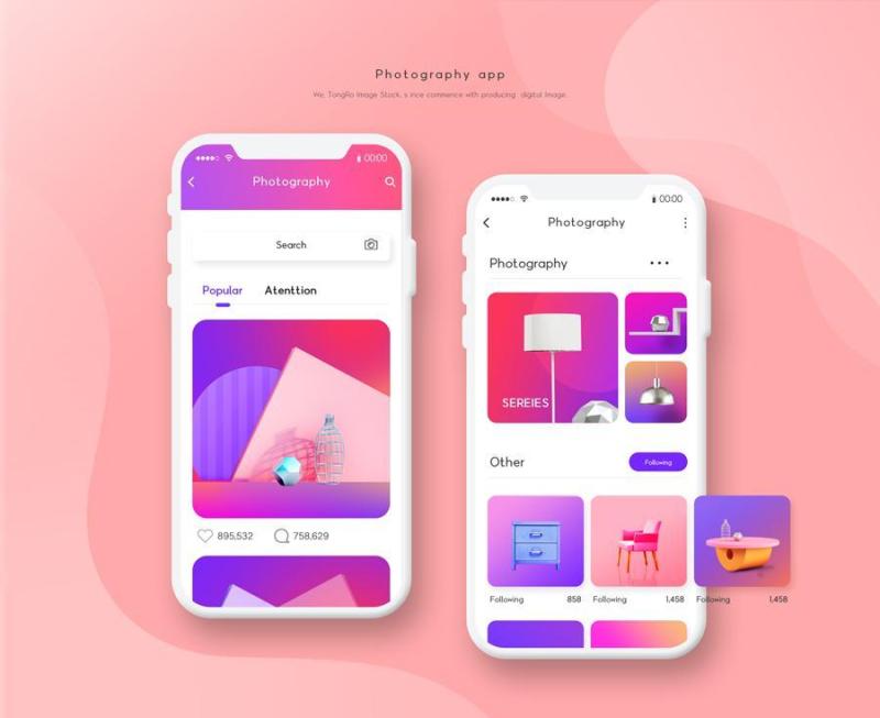 7款时尚购物APP单页风格展示iphone手机样机效果UI界面PSD设计素材图
