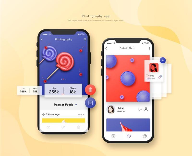 7款时尚购物APP单页风格展示iphone手机样机效果UI界面PSD设计素材图