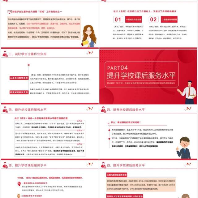 红色简约风关于进一步减轻义务教育阶段学生作业负担和校外培训负担的意见PPT模板 红色简约风关于进一步减轻义务教育阶段学生作业负担和校外培训负担的意见PPT模板